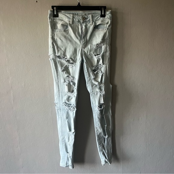 American Eagle Super Stretch Distressed Hi Rise Jeggings Size 6 - Picture 1 of 7